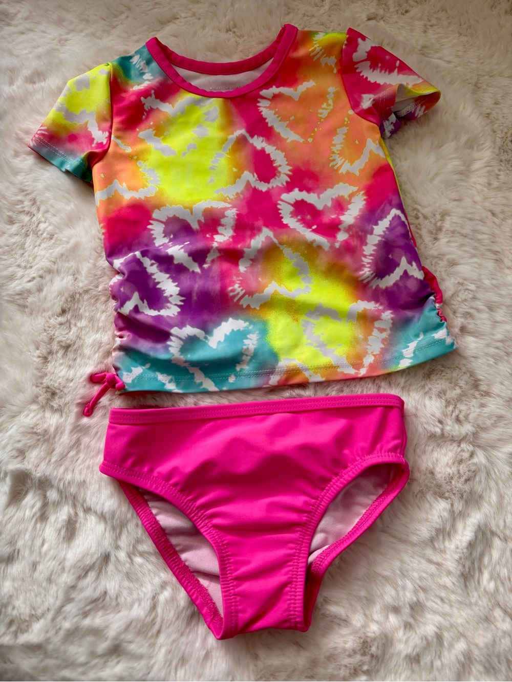 The Children’s Place, Toddler Girl, 2T, short sleeve bikini set, Neon hearts